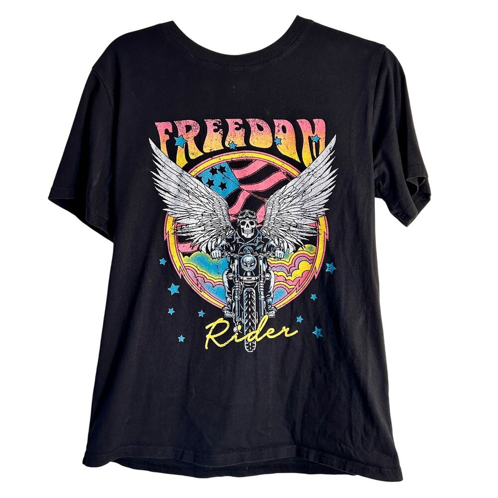 Zutter Freedom Rider Tshirt Mens Small Black Skull Wings Biker Graphic Tee